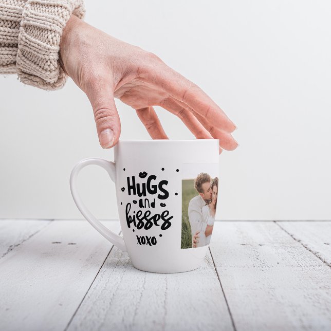 Collage Couple Photo & Hugs And Kisses Phrase Love Latte Mug (Creator Uploaded)