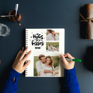 Collage Couple Photo & Hugs And Kisses Phrase Love Notebook