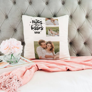 Collage Couple Photo & Hugs And Kisses Phrase Love Throw Pillow