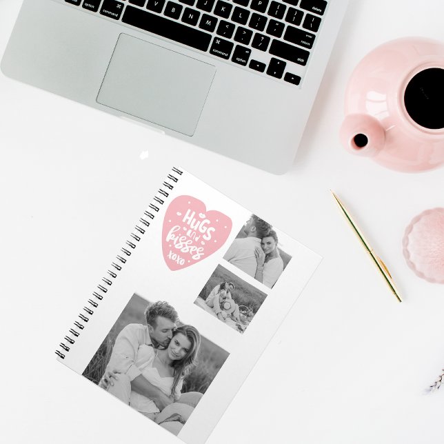 Collage Couple Photo & Hugs And Kisses PInk Heart Notebook (Creator Uploaded)