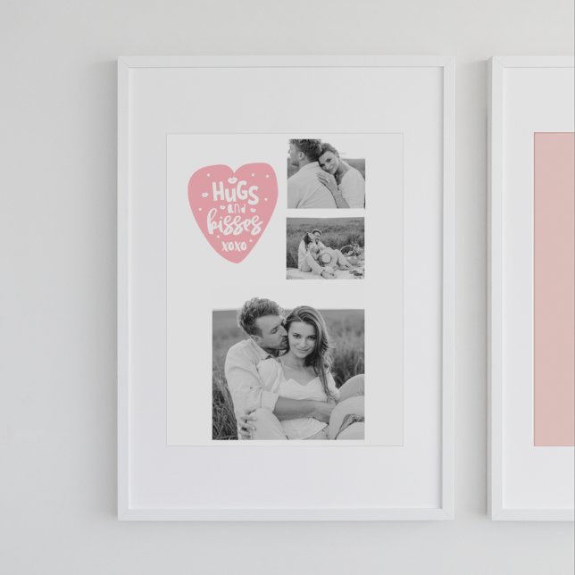 Collage Couple Photo & Hugs And Kisses PInk Heart Poster (Creator Uploaded)