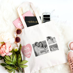 Collage Couple Photo & Hugs And Kisses PInk Heart Tote Bag
