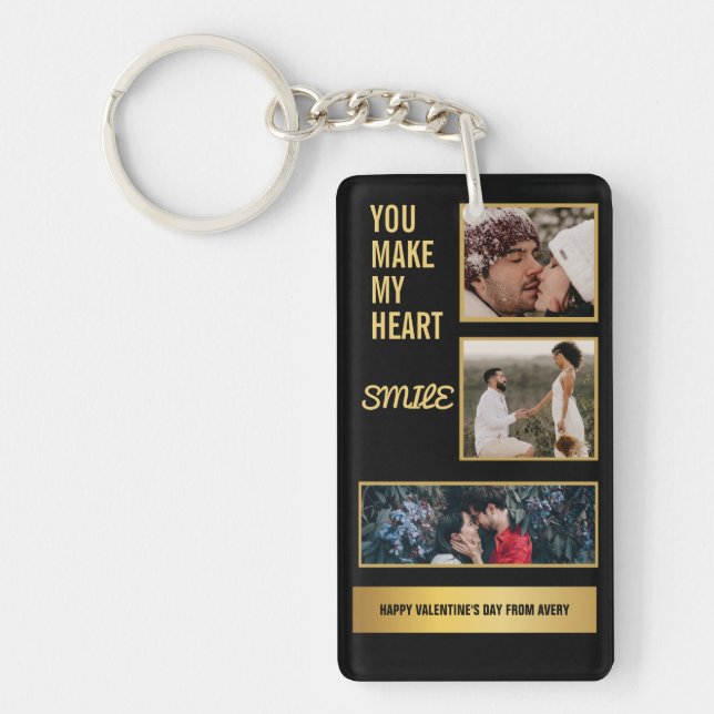 Collage Couple Photo & Lovely Romantic Quote   Keychain (Front)