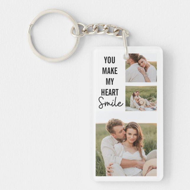 Collage Couple Photo & Lovely Romantic Quote Keychain (Front)