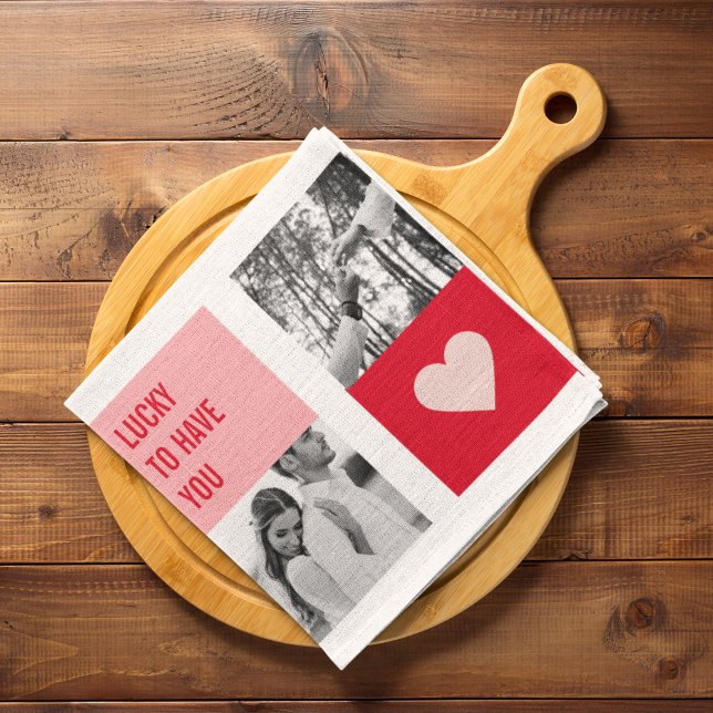 Collage Couple Photo | Modern Valentines Gift Kitchen Towel (Creator Uploaded)