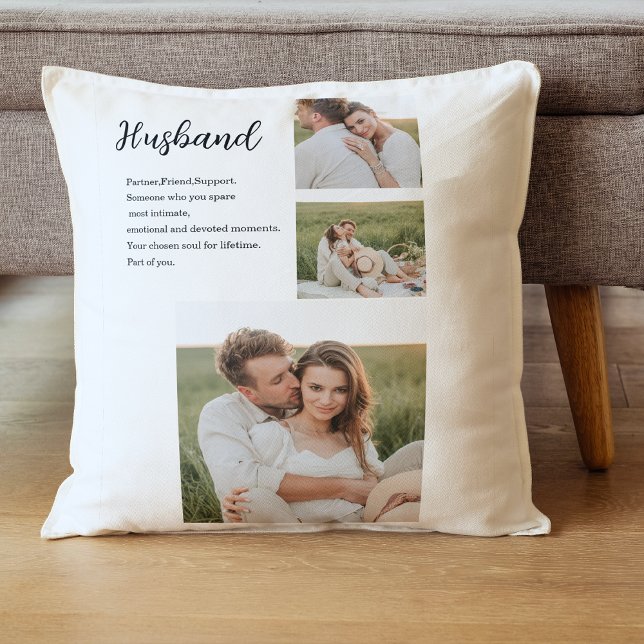 Collage Couple Photo & Romantic Husband Love Gift Throw Pillow (Creator Uploaded)