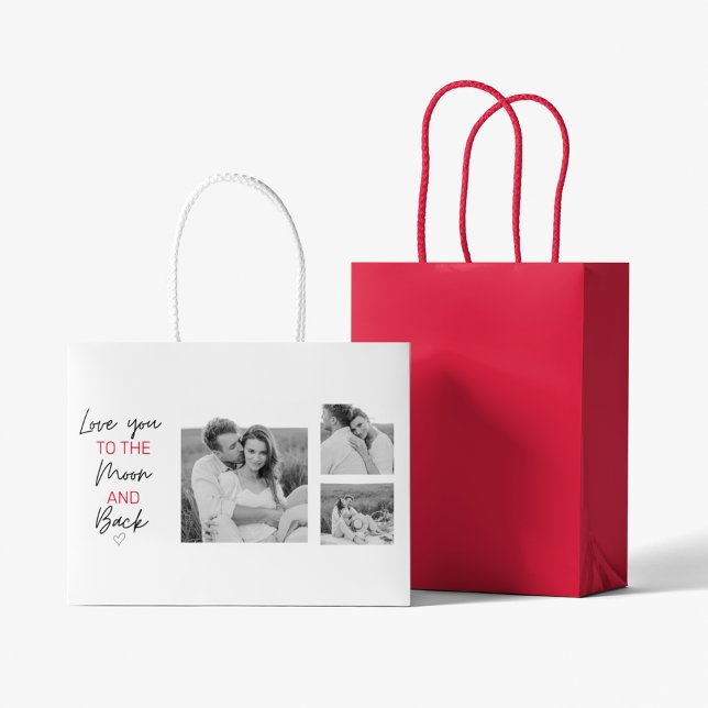 Collage Couple Photo & Romantic Quote To The Moon Large Gift Bag (Creator Uploaded)