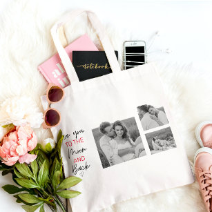 Collage Couple Photo & Romantic Quote To The Moon Tote Bag