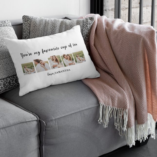 Collage Couple Photo & You Are My Cup Of Tea Quote Lumbar Pillow (Creator Uploaded)