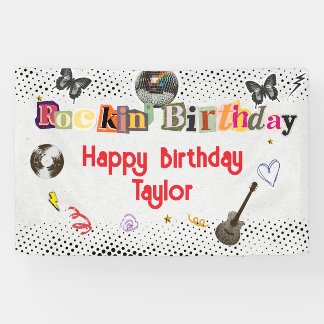 Collage Cut Out Rockstar Birthday Banner (Horizontal)