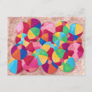 Collage de balles de plage colorées sur cartes pos