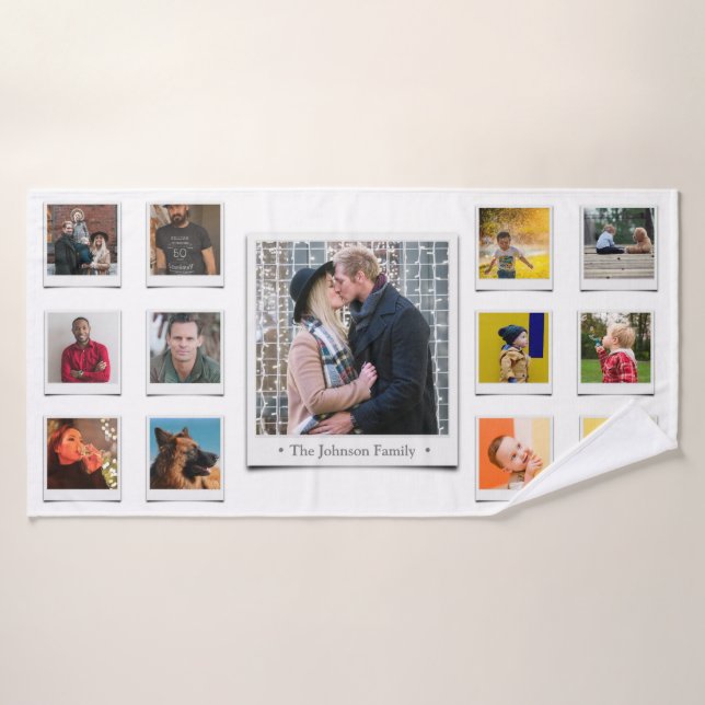 Collage de photos de famille blanc (Serviette de bain)