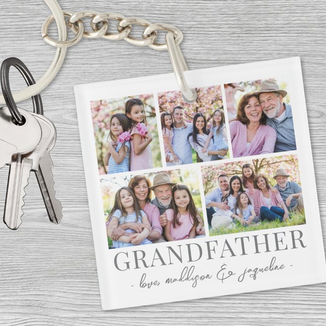 Collage de photos du grand-père (Grandfather Photo Collage Keychain)