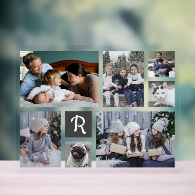 Collage de photos familiales 7 photos + Monogramme (Neutre)