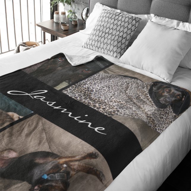 Collage de photos modernes | Couverture de chien e (Capture precious pet moments with our Modern Pet Photo Collage Fleece Blanket. )