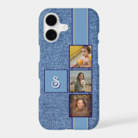 Collage de photos personnalisé texture denim bleu