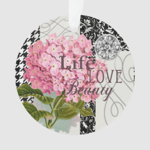 Collage d'hortensia rose chic Art damassé vintage