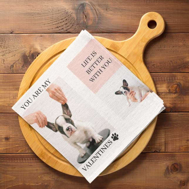 Collage Dog Photos | Dog Is My Valentines | Pink  Kitchen Towel (Creator Uploaded)