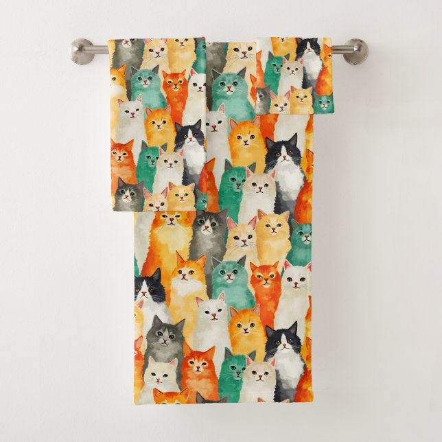 Collage du Motif de chats aquarelle (En situation)