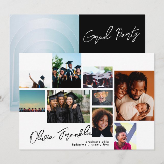 Collage Editable Multi Photo Graduation Party Invitation (Front/Back)