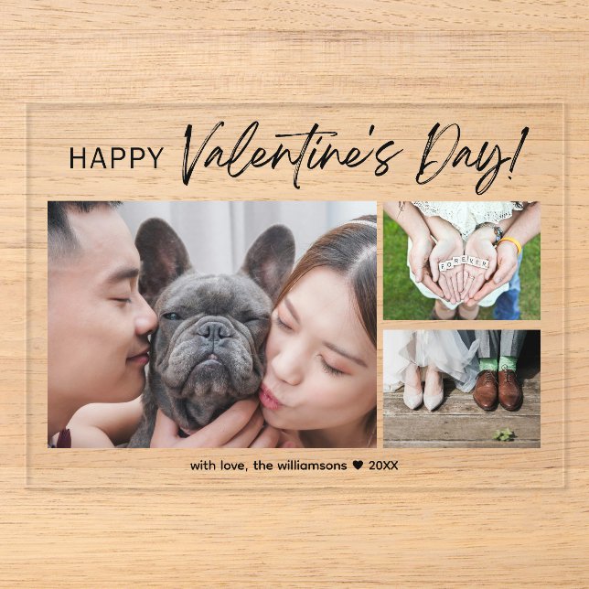 Collage Family Photo Brush Script Valentine's Day  Acrylic Invitations (Front)