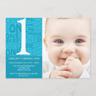Collage First Birthday Invitation - Blue