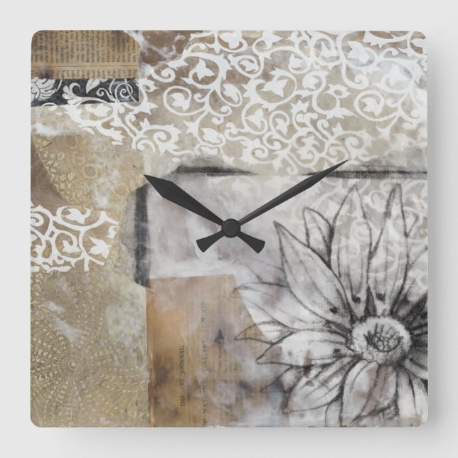 Collage Fleur II Square Wall Clock (Front)