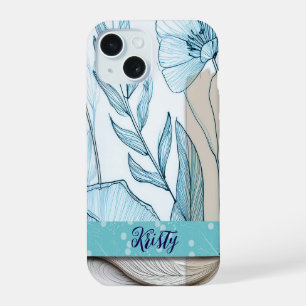 Collage floral bleu coque iphone, turquoise et bei