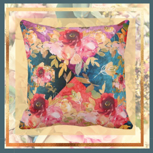 Collage Floral Jewel Toned Throw Pillow