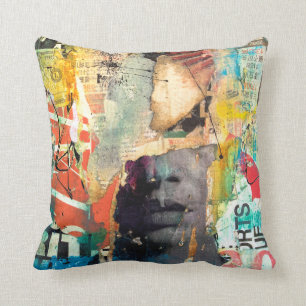 Collage Head Throw Pillow
