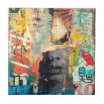 Collage Head Tile<br><div class="desc">Collage Head by Erin Ashley. Features a grungy style with various newspaper and paper clippings layered over one another. | 140547GG</div>