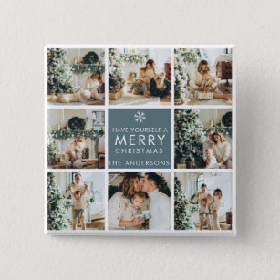 Collage Holiday Photos   Merry Christmas   Gift 2 Inch Square Button