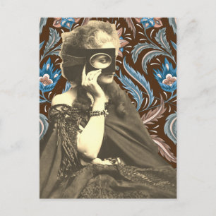 Collage Masked Lady Countess Castiglione Holiday Postcard
