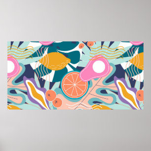 Collage modern floral seamless pattern. Modern exo Poster