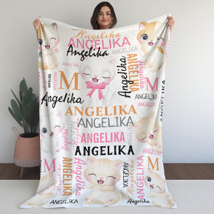 Collage Name Cute Kitten with Name Pattern Fleece Blanket