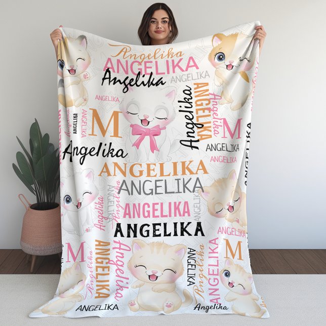 Collage Name Cute Kitten with Name Pattern Fleece Blanket (Collage Name Cute Kitten with Name Pattern Fleece Blanket)