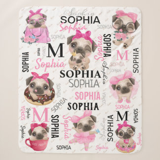 Collage Name Cute Pugs Sherpa Blanket