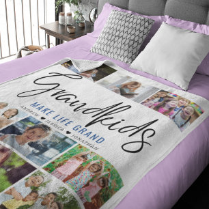 Collage of 9 photos of Grandchildren with a Quote Fleece Blanket