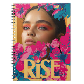 Collage of a woman with vibrant flowers notebook