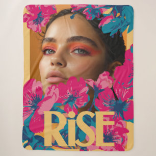 Collage of a woman with vibrant flowers sherpa blanket