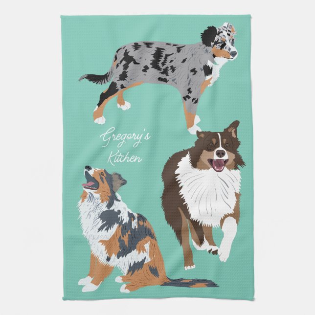 Collage of Autralian Shepherds Aussie Dogs Kitchen Towel (Vertical)