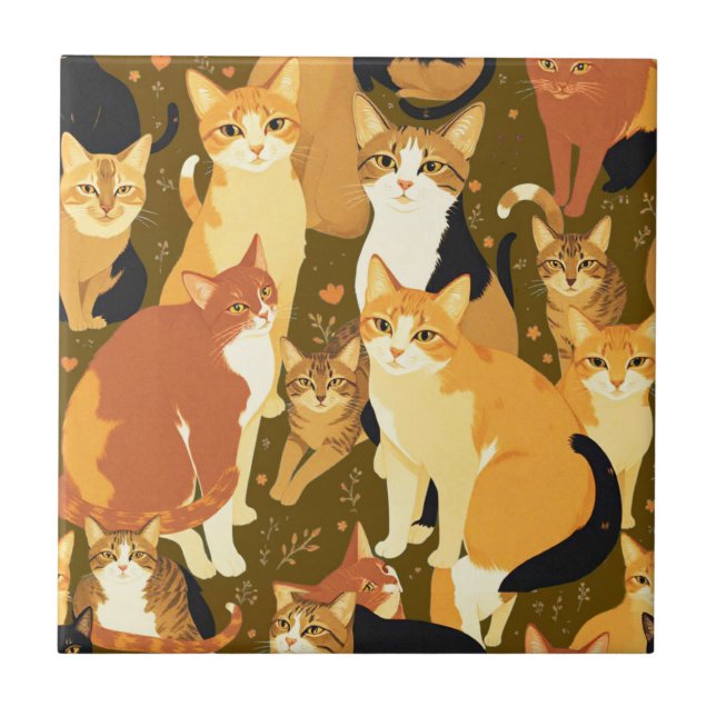 Collage of Cats in Brown, Tan and Rust Tile (Front)