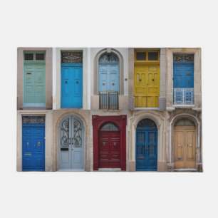 Collage of colorful front doors doormat