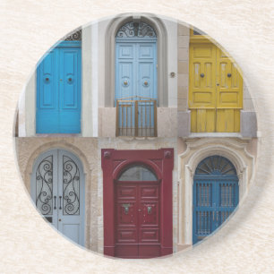 Collage of colourful front doors coaster