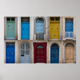 Collage of colourful front doors poster