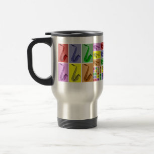 Collage of Colourful Saxophone Fibonacci Travel Mug