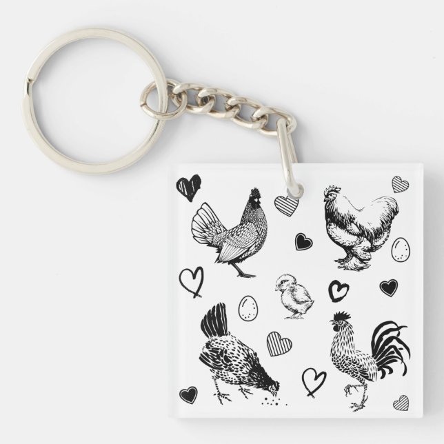 Collage of Cute Chickens Keychain (Front)