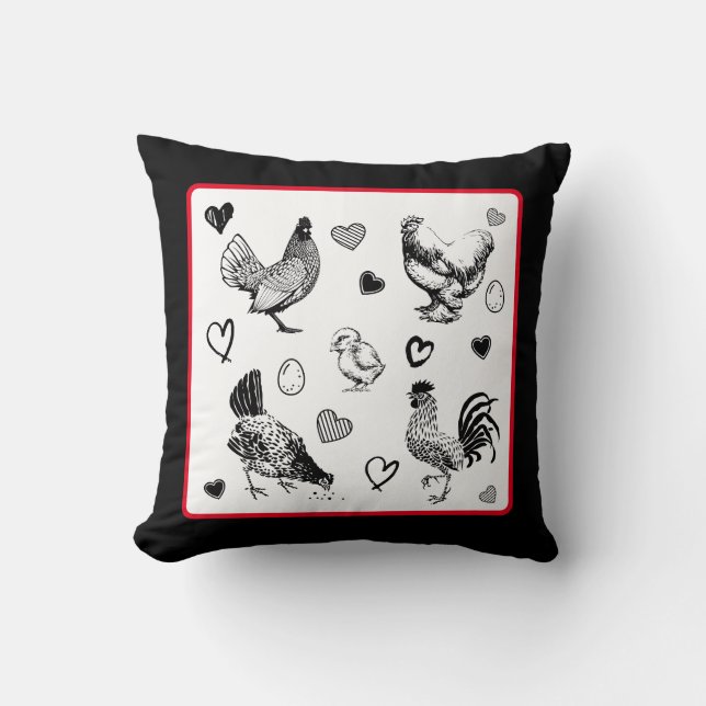 Collage of Cute Chickens Throw Pillow (Front)