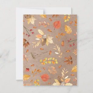 Collage of fall leaves on brown postcard