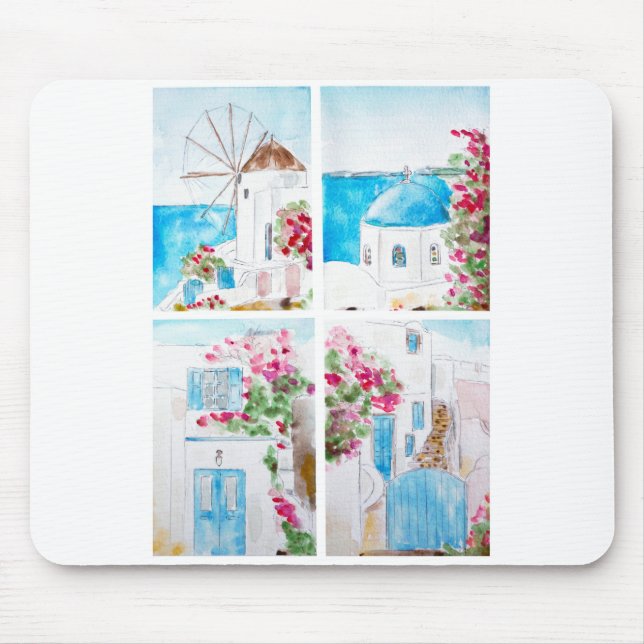 Collage of Greece watercolor painting Mouse Pad (Front)